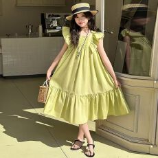 批发女童连衣裙<b class='q'>夏</b>季新款儿童韩版舒适飞袖中长款小女孩<b class='q'>夏</b>装沙滩背心裙