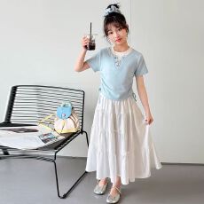 批发女童套装裙<b class='q'>夏</b>季新款儿童韩版时尚短袖T恤半身裙小女孩童装两件套
