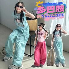 批发女童套装2025新款<b class='q'>夏</b>季薄款中大童学生飞袖直筒袖阔腿山本裤两件套