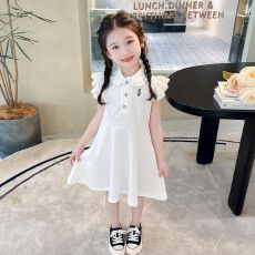 批发女童连衣裙<b class='q'>夏</b>装2025新款儿童装白色小女孩娃娃领<b class='q'>夏</b>款洋气公主裙子
