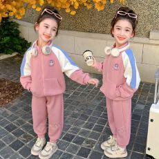 批发女童春秋款立领拉链衫套装2025新款小女孩洋气时尚运动开衫两件套