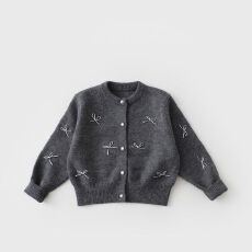 批发女童羊<b class='q'>毛衣</b>秋冬款韩版圆领针织<b class='q'>毛衣</b><b class='q'>开衫</b>洋气蝴蝶结上衣