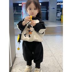 批发纯棉华棉儿童洋气加绒卫衣休闲运动套装【复合奥粒绒，纯棉螺口】
