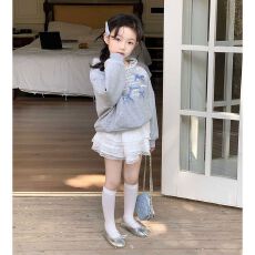 批发女童套装新款连帽蝴蝶结卫衣春秋款蕾丝花边半身裙