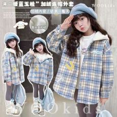 批发女童2025新款<b class='q'>春</b>秋外套呢子衬衫时髦中大童卡通玉桂狗格子连帽开衫