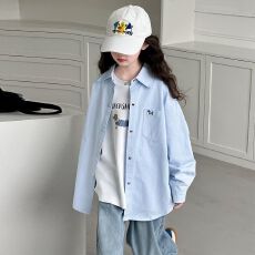 批发女童衬衫外套2025新款中大童春秋洋气长袖上衣<b class='q'>休闲</b>儿童衬衣