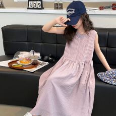 批发女童<b class='q'>夏</b>季紫色连衣裙2025新款儿童韩版洋气背心裙子女孩纯色公主裙