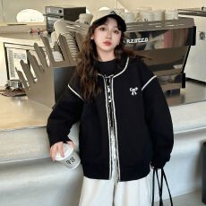 批发女童春秋外套2025新款中大儿童洋气时髦棒球服黑色<b class='q'>休闲</b>上衣夹克衫