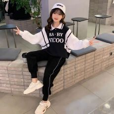 批发女童套装春装新款<b class='q'>儿童</b>网红撞色洋气童装中大童时尚休闲运动两件套