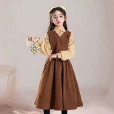 批发女童连衣裙春<b class='q'>秋</b>季新款休闲时尚假两件衬衫裙子中大童女孩洋气春装