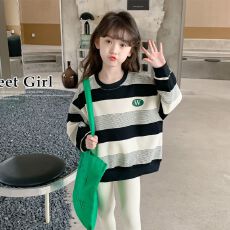 批发儿童卫衣2025新款<b class='q'>女童</b>春<b class='q'>季</b>上衣春秋女孩长袖春装中大童条纹套头衫