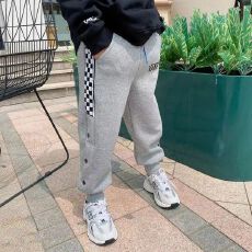 批发儿童春秋季2025绣花<b class='q'>运动裤</b>卫裤男中大童拼接格子设计感长裤束脚裤