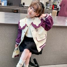 批发女童外套秋装2025新款洋气ins春秋<b class='q'>开衫</b>棒球服女孩秋季娃娃领上衣