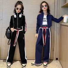 批发女童时髦休闲套装2025春季新款<b class='q'>儿童</b>洋气短款卫衣<b class='q'>开衫</b>阔腿裤两件套