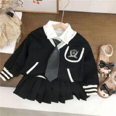 批发<b class='q'>女童</b>套<b class='q'>装</b>春秋装2025新款韩系学院风小女孩儿童洋气半身裙三件套秋