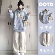 批发<b class='q'>女童</b>韩系<b class='q'>穿</b>搭连帽卫衣外套秋装中大童宽松洋气休闲风长袖裤套装潮