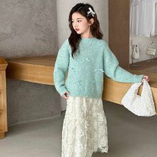 批发女童羊毛上衣秋冬装新款蝴蝶结衣服女孩公主韩式