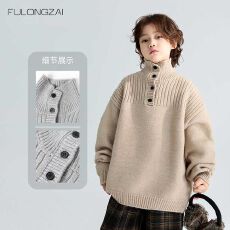 批发【鹿毛绒+弹力纱男女童春秋冬新款韩版加厚高领毛衣上衣外套