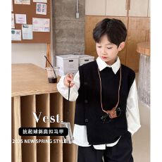 批发儿童针织衫男童针织马甲春秋款新款中大童学院风背心外穿坎肩