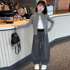 批发<b class='q'>女童</b>外套<b class='q'>格子</b>裤套装2025年儿童春秋装女孩休闲百搭开衫<b class='q'>长裤</b>两件套