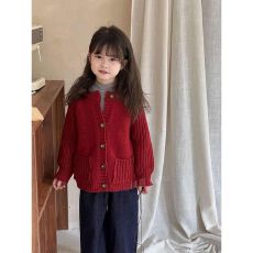 批发女宝宝南瓜色毛衣针织衫百搭儿童<b class='q'>外套</b>开衫时髦<b class='q'>韩版</b>口袋上衣
