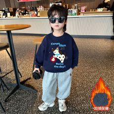 批发男女童奥粒绒卫衣秋冬装儿童宝宝圆领套头衫卡通加厚加绒上衣
