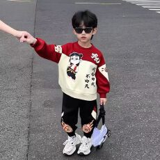 批发<b class='q'>男童</b>时髦哪吒<b class='q'>春秋</b>季衣服长袖套装2025新款帅气儿童运动卫衣两件套