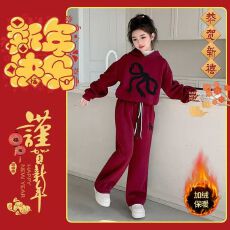 批发<b class='q'>女</b><b class='q'>童</b><b class='q'>红色</b><b class='q'>新</b><b class='q'>年</b>服秋冬新款中<b class='q'>大</b><b class='q'>童</b>连帽卫衣阔腿裤<b class='q'>冬</b>季保暖加绒两件套