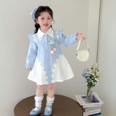 批发<b class='q'>女童</b>花朵<b class='q'>连衣</b>裙秋装新款儿童时尚甜美长袖衬衫裙春秋季洋气公主裙