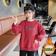 批发女童加绒卫衣秋冬新款韩版儿童洋气小女孩长袖套头打底衫保暖上衣