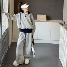 批发女童春秋假两件连帽套装2025新款韩版中大童时尚休闲运动两件套潮