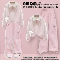 批发韩系多巴胺巨好看的女童t恤长袖2025新款女早秋季时髦穿搭一整套