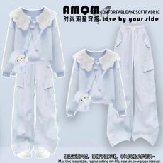 批发韩系多巴胺巨好看的女童t恤长袖2025新款女早秋季时髦穿搭一整套