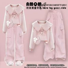 批发韩系多巴胺巨好看的女童t恤长袖2025新款女早秋季时髦穿搭一整套