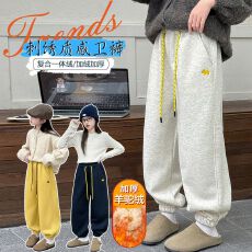 批发<b class='q'>女</b><b class='q'>童</b>加绒冬装卫裤2025新款儿童中大童运动休闲长裤加厚一体秋冬