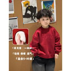 批发纯棉有后包领绣花儿童加绒<b class='q'>卫衣</b>加厚一体绒上衣男女宝宝冬装新年装