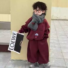 批发【纯棉奥粒绒有后包领】儿童加绒<b class='q'>卫衣</b><b class='q'>套装</b>过年衣服<b class='q'>宝宝</b>加厚拜年服