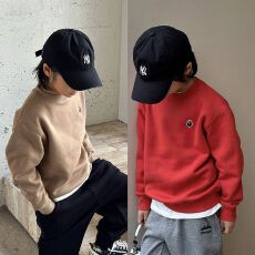 批发【纯棉有后包领刺绣儿童红色加绒<b class='q'>卫衣</b>男女童宝宝洋气加厚百搭上衣