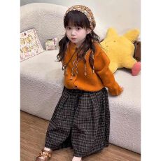 批发<b class='q'>儿童</b>南瓜色开衫韩系女宝宝针织<b class='q'>外套</b>洋气毛衣上衣