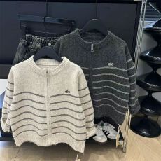 批发儿童洋气条纹针织开衫男女童秋冬装宝宝保暖毛衣韩版儿童拉链外套