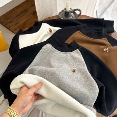 批发【纯棉有后包领】儿童加绒<b class='q'>打底衫</b>男童中小童上衣加厚<b class='q'>宝宝</b>撞色T恤