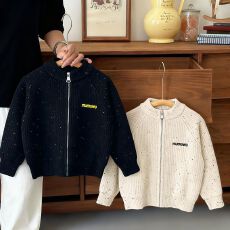 批发实拍【10羊毛60晴纶30涤纶儿童刺绣羊毛衫满天星开衫拉链刺绣外套