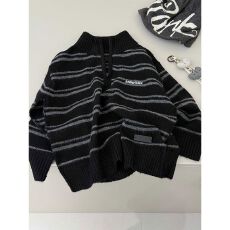 批发【含羊毛】男孩半拉链毛衣儿童羊毛衫条纹字母针织