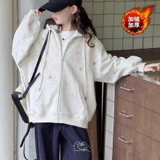 批发复250克羊驼绒整件420克4856女童加绒外套儿童开衫卫衣冬装加厚