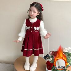 批发<b class='q'>女</b>童<b class='q'>连衣</b>裙蝴蝶儿童秋冬季拜年服过年衣服新年红色<b class='q'>女</b><b class='q'>宝宝</b>裙子冬装