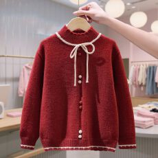 批发<b class='q'>女童</b>红色<b class='q'>毛衣</b>2026秋冬新款洋气中大童女孩圣诞针织上衣儿童套装