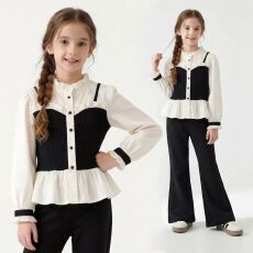 批发<b class='q'>女</b><b class='q'>童</b>假两件衬衫春装新款中大童<b class='q'>气质</b>时尚百搭春秋季小香风上衣<b class='q'>童装</b>