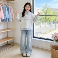女童卫衣春秋新款中大童时尚韩版百搭春装儿童假两件长袖休闲上衣
