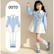 女童花朵连衣裙春装新款儿童时尚甜美长袖衬衫裙春秋季洋气公主裙