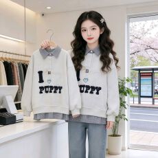 批发女大童卫衣春秋款洋气<b class='q'>儿童</b>春装休闲打底衫假两件中大童学院风上衣